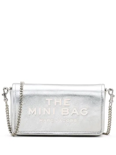 Marc Jacobs Metallic Silver Leather Foldover Bag With Chain-link Strap In 040 Silver