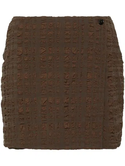 Nanushka Fede Check Seersucker Mini Skort In Brown