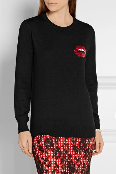 Shop Markus Lupfer Lara Lip Natalie Sequin-embellished Merino Wool Sweater