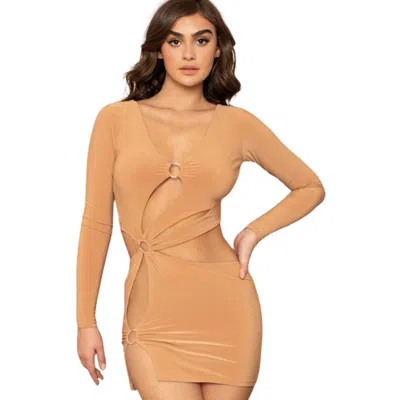 Shop Fashnzfab Metal Ring With Cutout Detailed Mini Dress In Brown
