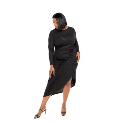 Fashnzfab Asymmetrical Sweater Dress With Waterfall Ruffle In Black