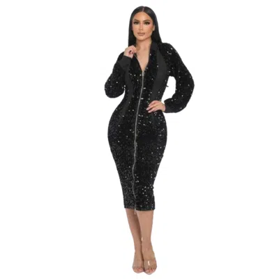 FASHNZFAB MIDI 2 WAY ZIP UP SEQUIN CONTRAST DRESS 
