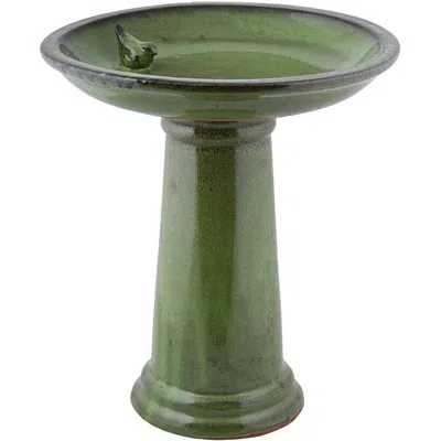 Quikfurn Green Ceramic Outdoor Garden Birdbath - 16-inch Diameter