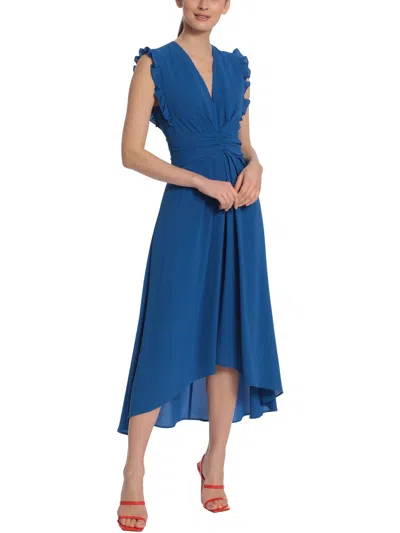 Maggy London V-neck Ruffled A-line Midi Dress In Multi