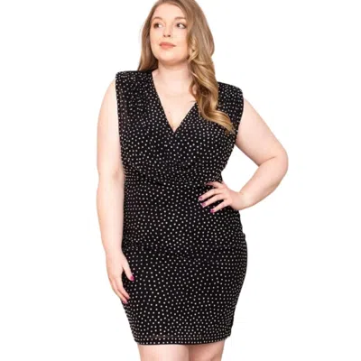 Fashnzfab Translucent Rhinestone Plus Mini Dress In Black