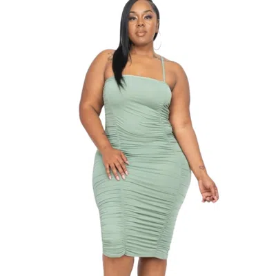 FASHNZFAB PLUS SIZE DOUBLE RUCHED FRONT AND RUCHED BACK DETAIL MINI DRESS 