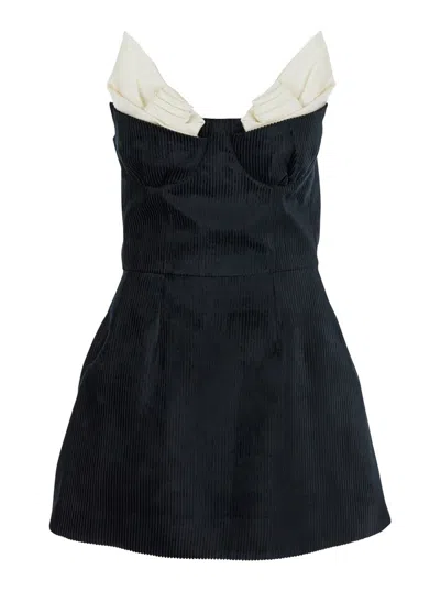 Shushu-tong Black Dress With Bustier-style Neckline And Velvet Effect In Black