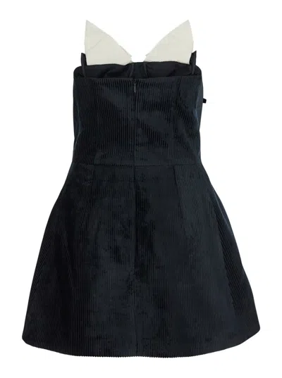 Shushu-tong Black Dress With Bustier-style Neckline And Velvet Effect In Black