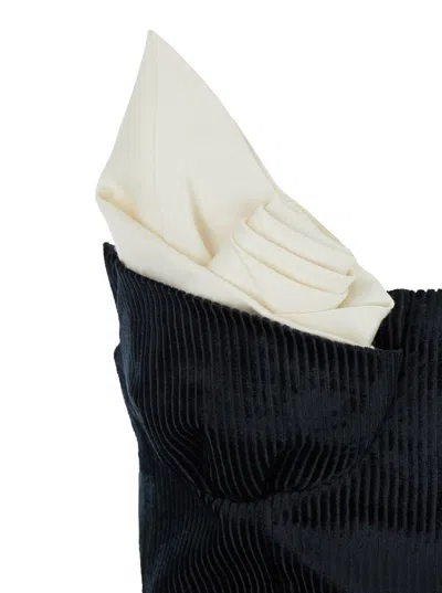 Shushu-tong Black Dress With Bustier-style Neckline And Velvet Effect In Black