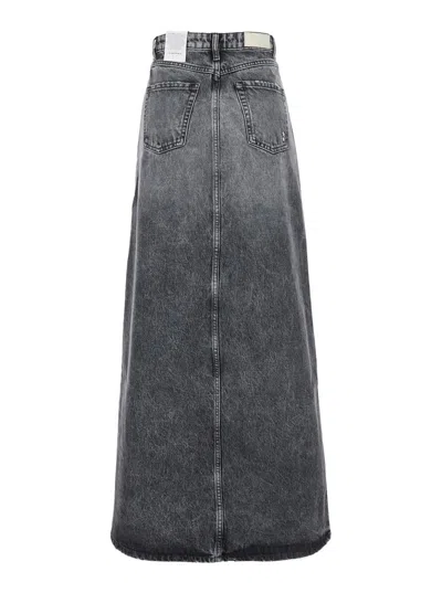 Icon Denim Grey High Waist Long Skirt With Logo Patch On The Rear And Logo Detail On The Rear In Blue