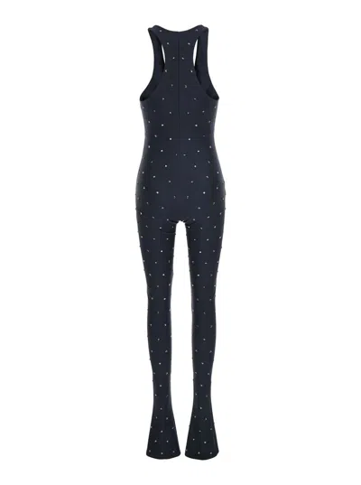 The Andamane 'tess' Black Jumpsuit With All-over Crystal Applications In Stretch Jersey Woman In Black
