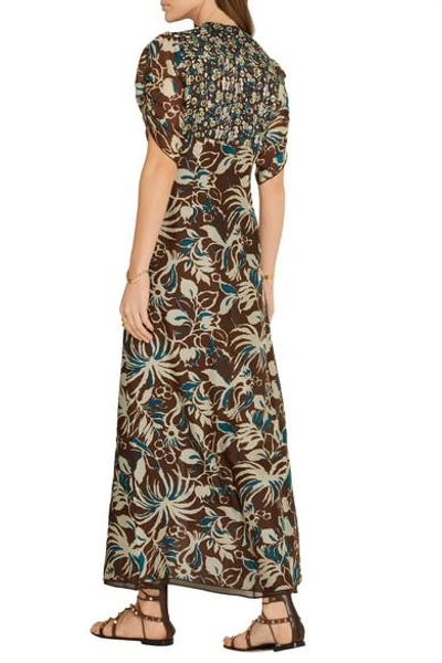 Shop Anna Sui Floral-print Silk Crepe De Chine Maxi Dress