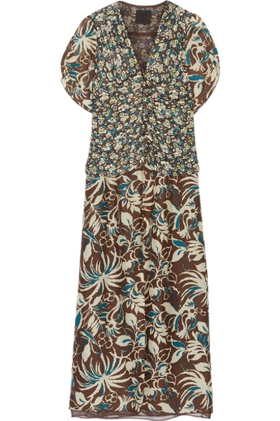 Shop Anna Sui Floral-print Silk Crepe De Chine Maxi Dress