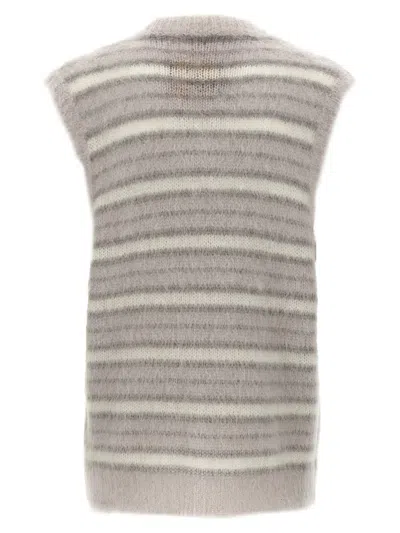 Marni Soft Striped Sleeveless V-neck Vest In Gray