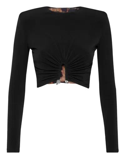 Philipp Plein Cropped Top Ls In Black