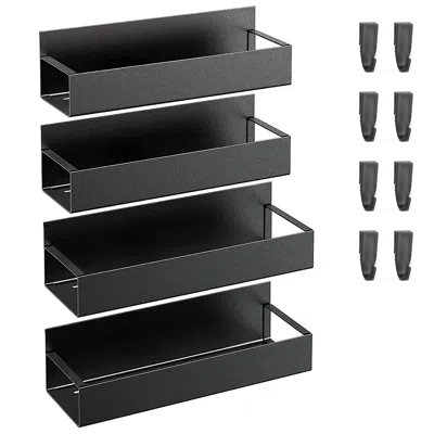 Fresh Fab Finds 4pcs Spice Rack Strong Magnetic Seasoning Storage Shelf With 8 Removable Hooks For Refrigerator Micr In Black