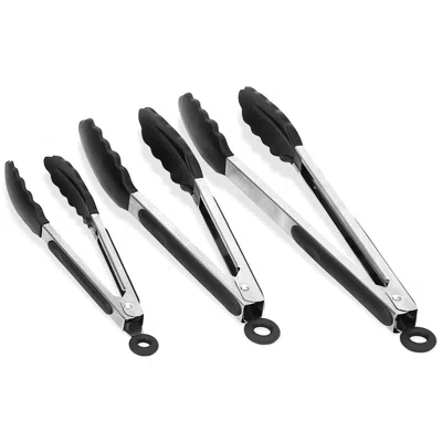 Fresh Fab Finds 3pc Steel Locking Food Tongs Set With Silicone Tips In Black