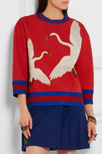 Shop Gucci Printed Bonded Cotton-jersey Sweatshirt In Red
