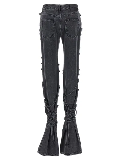 Alexander Mcqueen Women Black Denim Trouser With Knot Details In Black