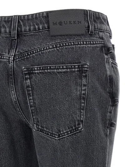 Alexander Mcqueen Women Black Denim Trouser With Knot Details In Black
