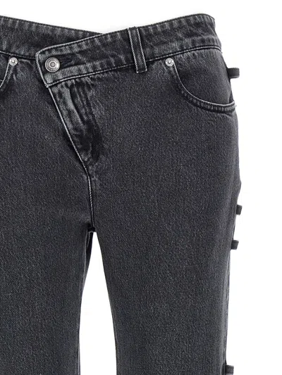 Alexander Mcqueen Women Black Denim Trouser With Knot Details In Black