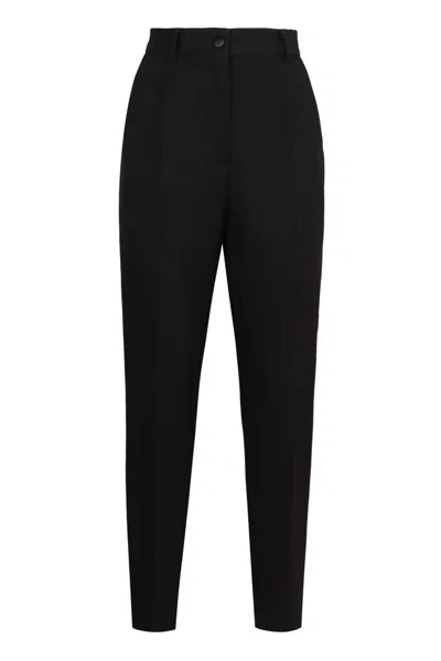 Dolce & Gabbana Wool Gabardine Cigarette Tuxedo Pants In Black