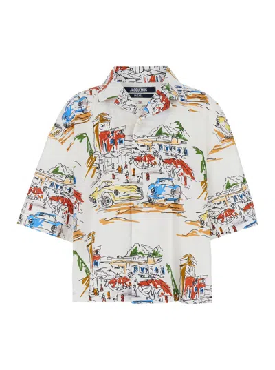 Jacquemus La Chemise Simon Printed Cotton Shirt In Printcapricarswhite