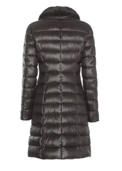Herno Quilted Long Down Jacket With Plush Collar In Black