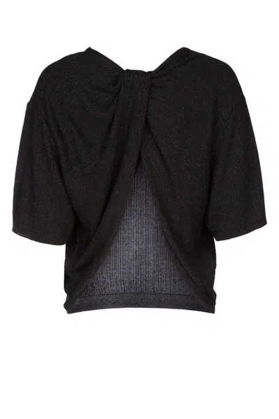 Jacob Cohen Cropped Metallic Knit Wrap Top In Black