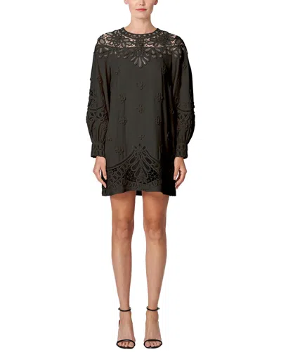 Carolina Herrera Floral-appliqué Long-sleeve Minidress In Black