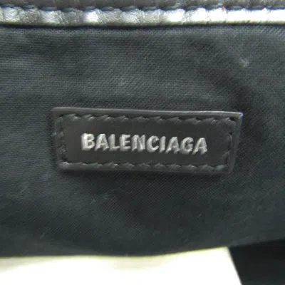 Pre-owned Balenciaga Navy Cabas White Canvas Tote Bag ()