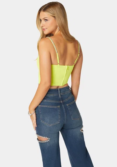 Bebe Rhinestone Trim Sleeveless Knit Top In Cyber Lime