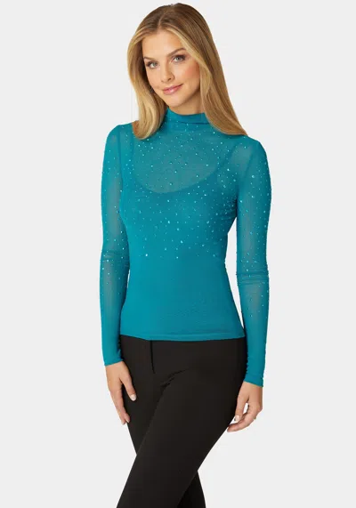 Bebe Rhinestone Embellished Mesh Top & Cami In Deep Lagoon