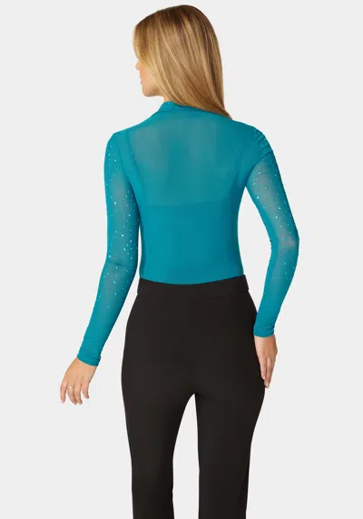 Bebe Rhinestone Embellished Mesh Top & Cami In Deep Lagoon