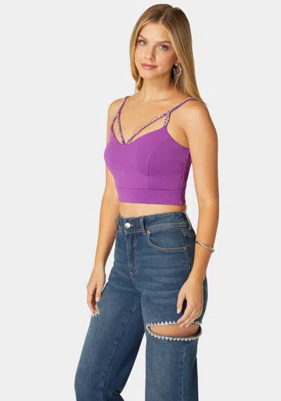 Bebe Rhinestone Trim Sleeveless Knit Top In Bright Violet