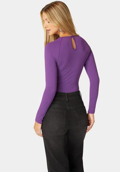 Bebe Mesh Combo Front Twist Knit Bodysuit In Imperial Purple
