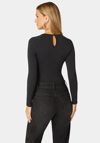 Bebe Mesh Combo Front Twist Knit Bodysuit In Black