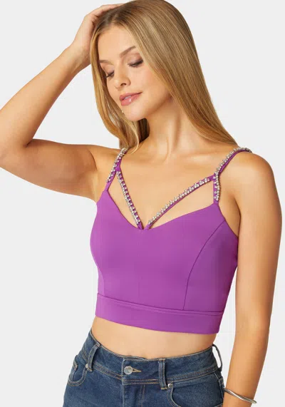Bebe Rhinestone Trim Sleeveless Knit Top In Bright Violet