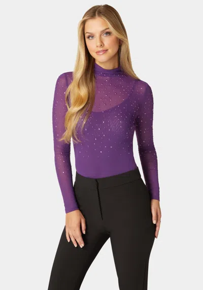 Bebe Rhinestone Embellished Mesh Top & Cami In Imperial Purple