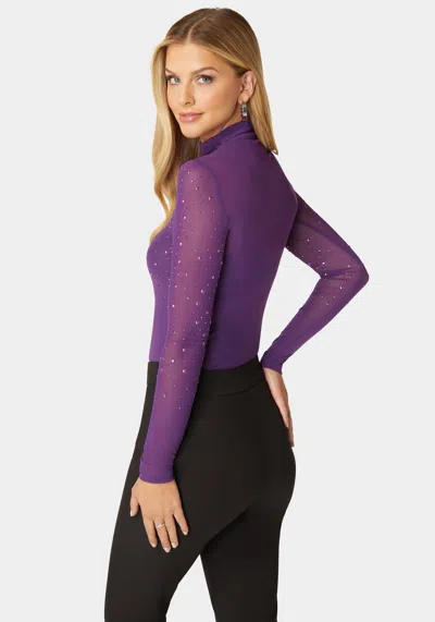 Bebe Rhinestone Embellished Mesh Top & Cami In Imperial Purple