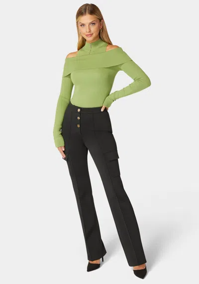 Bebe High Waist Straight Leg Patch Pocket Knit Pant In Black
