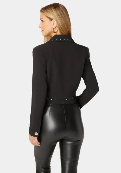 Bebe Vegan Leather Combo Woven Twill Blazer In Black