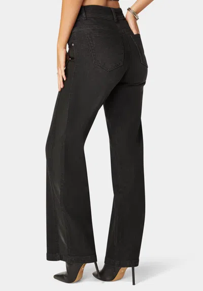 Bebe High Waist Vegan Leather Side Panel Wide Leg Jean In Washed Out Black,black