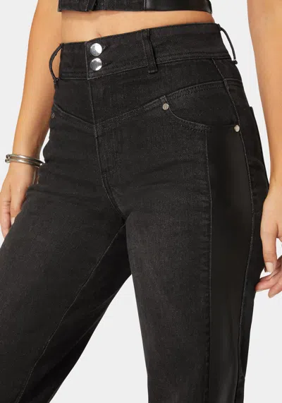 Bebe High Waist Vegan Leather Side Panel Wide Leg Jean In Washed Out Black,black