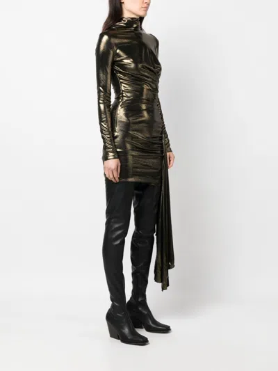 Blumarine Draped Metallic Long-sleeved Asymmetric Dress