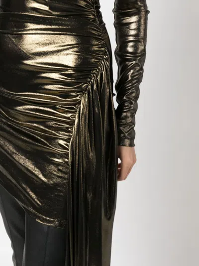 Blumarine Draped Metallic Long-sleeved Asymmetric Dress