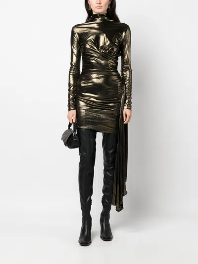 Blumarine Draped Metallic Long-sleeved Asymmetric Dress