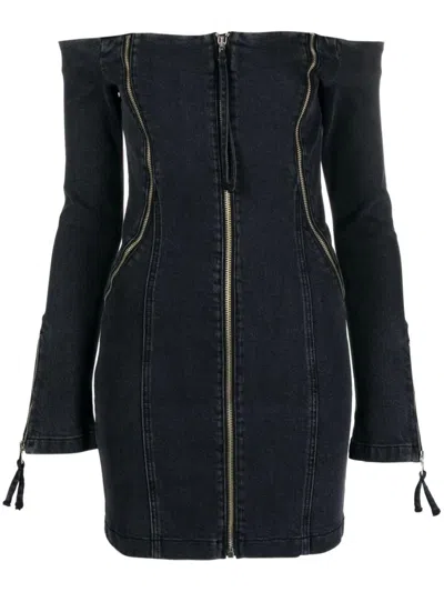 Blumarine Off-shoulder Zip-up Denim Dress