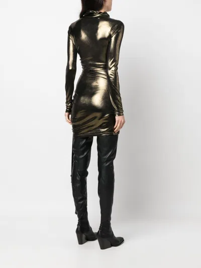 Blumarine Draped Metallic Long-sleeved Asymmetric Dress
