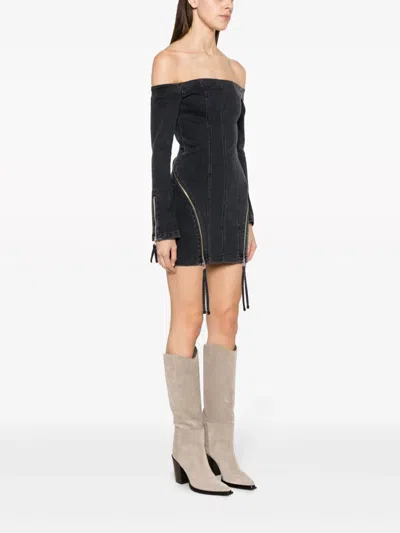 Blumarine Off-shoulder Zip-up Denim Dress